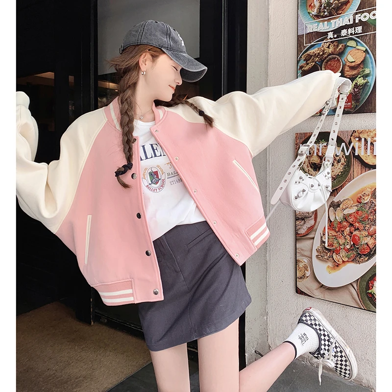 拉链女不褪色休闲风常规棒球服拼接洋气非正式学院风儿童春秋女童