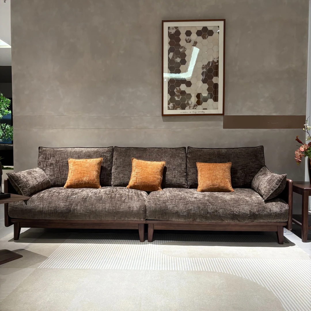 JH1631#乌金木实木沙发客厅沙发豪宅泡芙沙发实木沙发直排乌金木