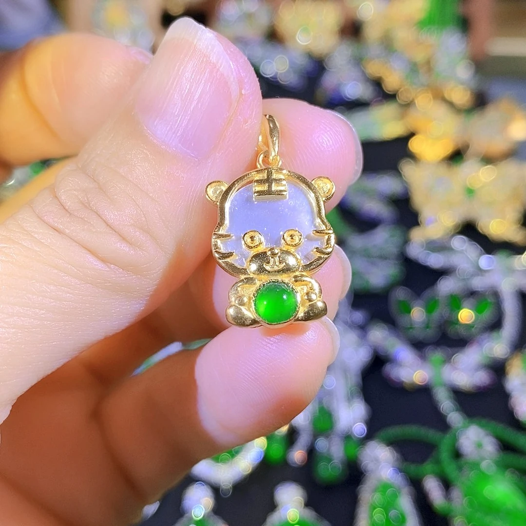 吊坠(不含链)银S925镶嵌翡翠