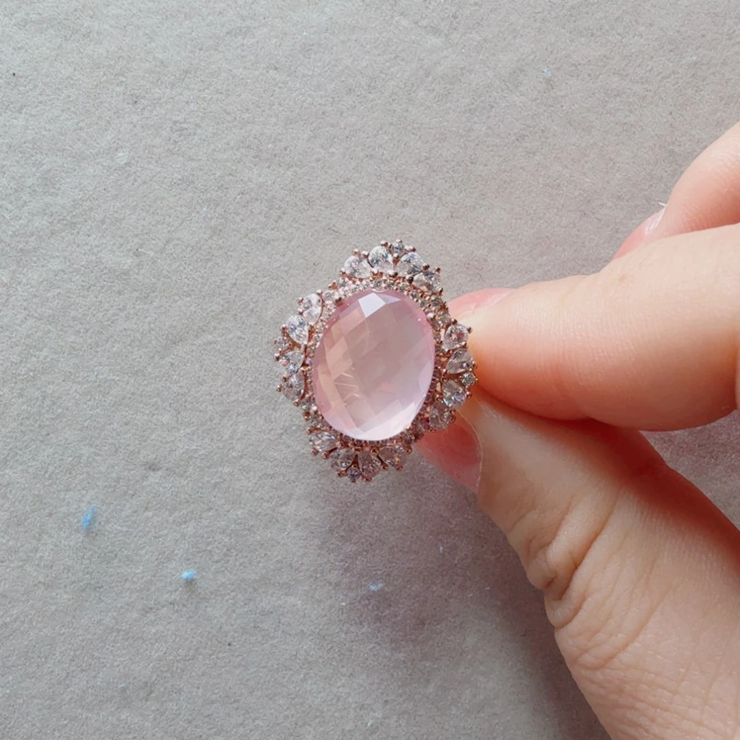 芙蓉石戒指银S925镶嵌国首质检