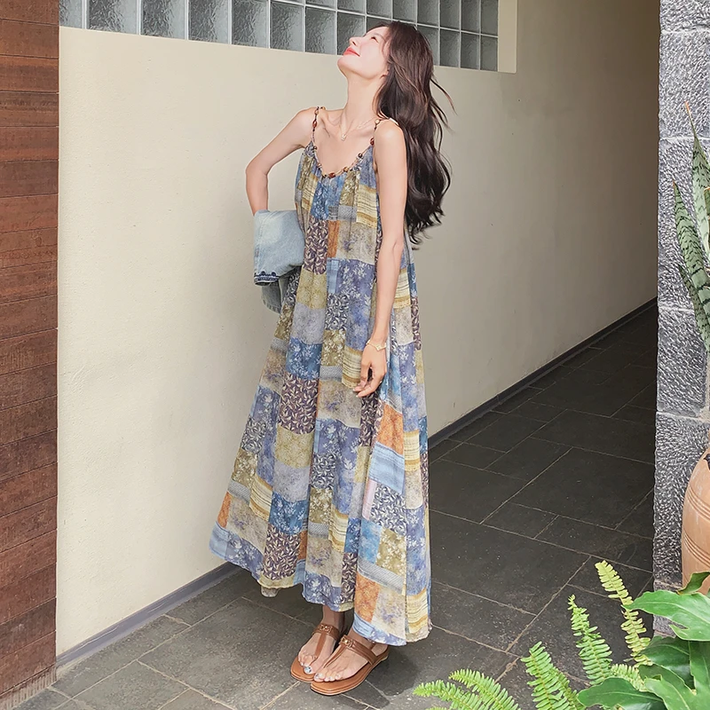 牛仔马甲拼色吊带裙套装女2025年夏季新款时尚宽松显瘦复古两件套