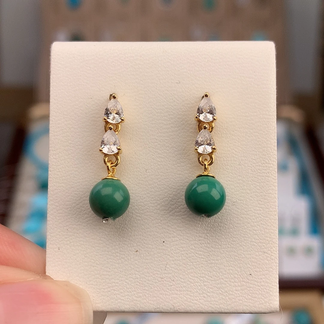 绿松石银S925镶嵌耳饰