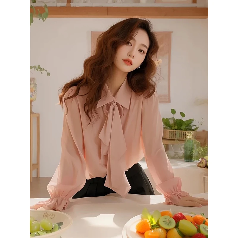 粉色蝴蝶结衬衫女职业春装2025年新款小衫超好看独特漂亮上衣