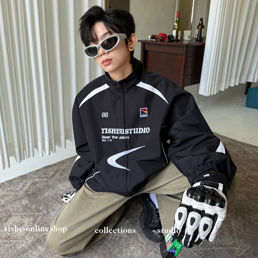 男童外套春秋款青少年2025新款美式撞色机车风夹克大童防风上衣潮