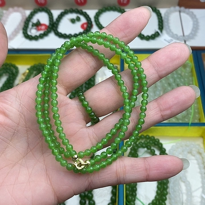 和田玉（糖玉）未镶嵌手链高冰阳果绿