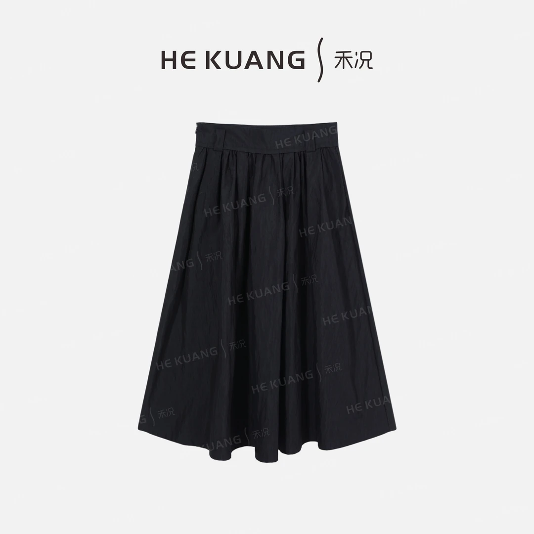 禾况HEKUANG琥珀流光【夜影】纯色休闲百搭高腰半身裙 E652 0335