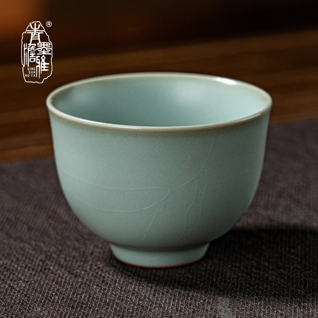 青澹墨雅汝窑凝香杯75ml复古茶杯景德镇陶瓷茶杯天青色中式礼盒装