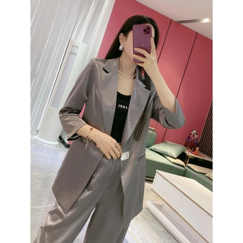 【金皇橦颜】重工七分袖西装+后松紧阔腿裤两件套2127