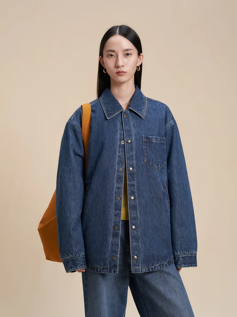 WHM 水洗斜纹牛仔夹棉外套