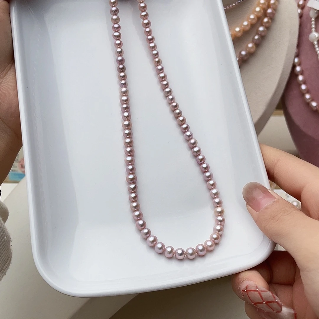 淡水珍珠项链银S925镶嵌德****）5-6