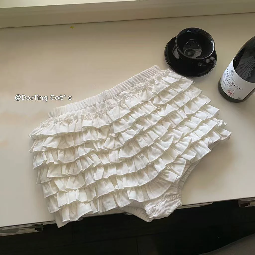 大脸喵 花苞短裤裙 可爱乖乖 显腿长层层蛋糕木耳花边蓬蓬裙短裤