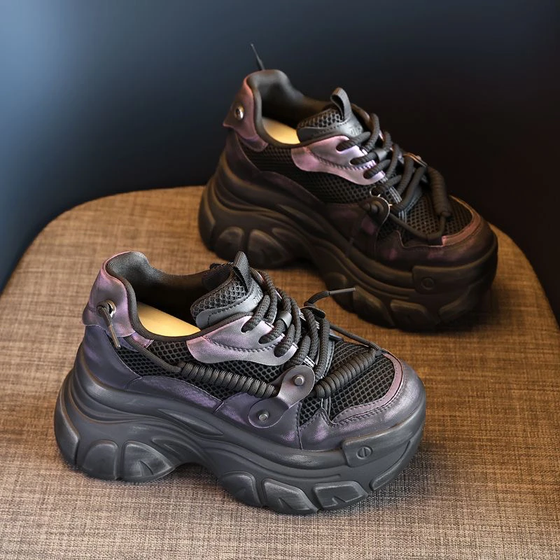 2025春季新款内增高厚底做旧复古风老爹鞋女松糕运动休闲鞋时尚