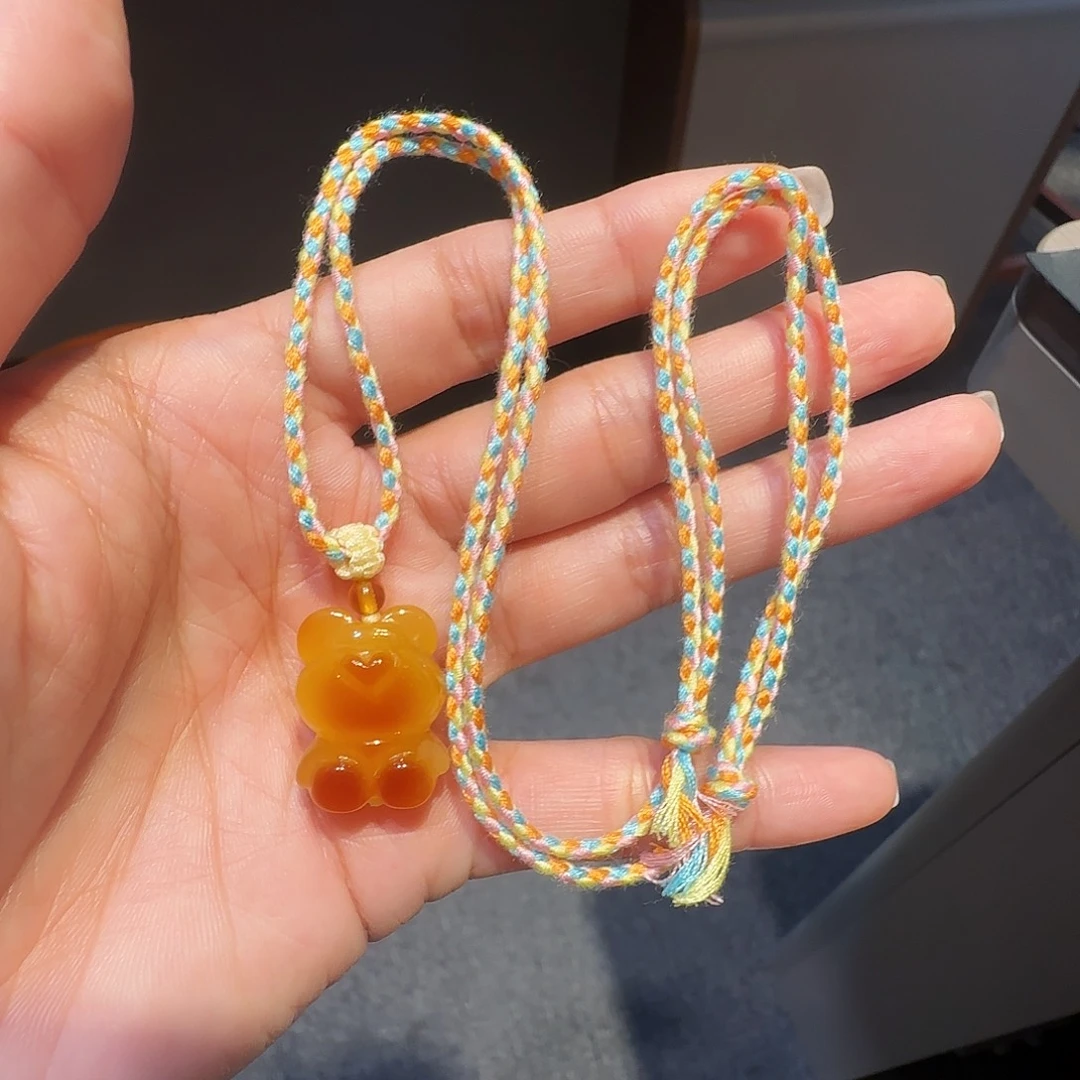 琥珀未镶嵌珠宝奇石小熊项链