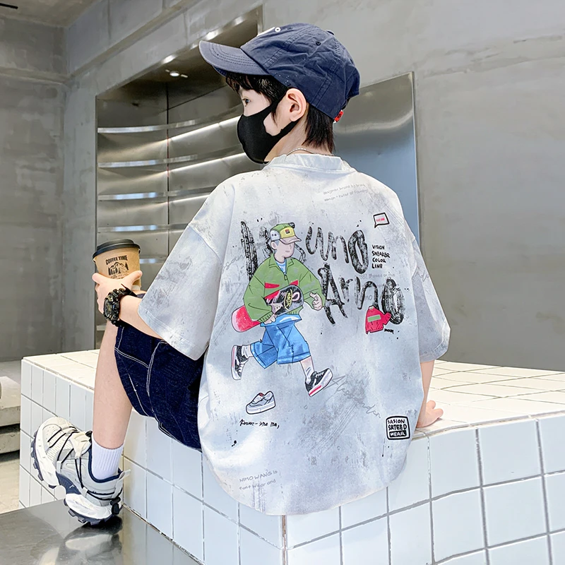 男童夏款T恤2025新款夏装上衣中大儿童男孩夏季短袖网红炸街酷潮t