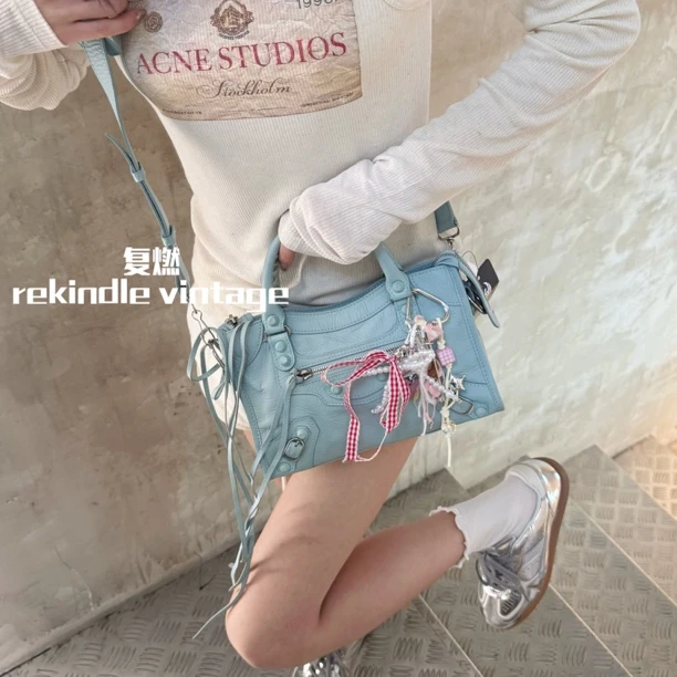 95新 Balenciaga/巴黎世家 复燃精选/baby蓝citymini机车斜挎包