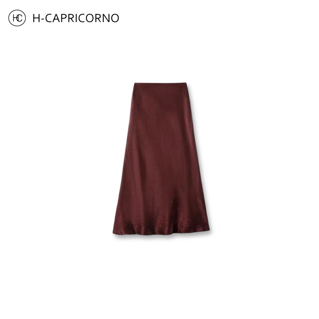 H-C｜重磅肌理缎面醋酸45度斜裁垂坠有型遮肉显瘦A型松紧长半裙