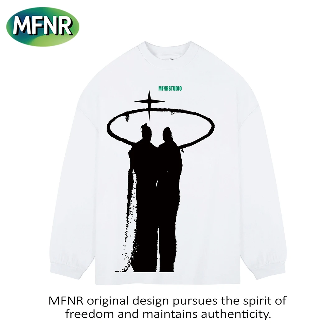 美式复古设计感小众印花长袖t恤男情侣秋冬新款潮牌重磅纯棉上衣