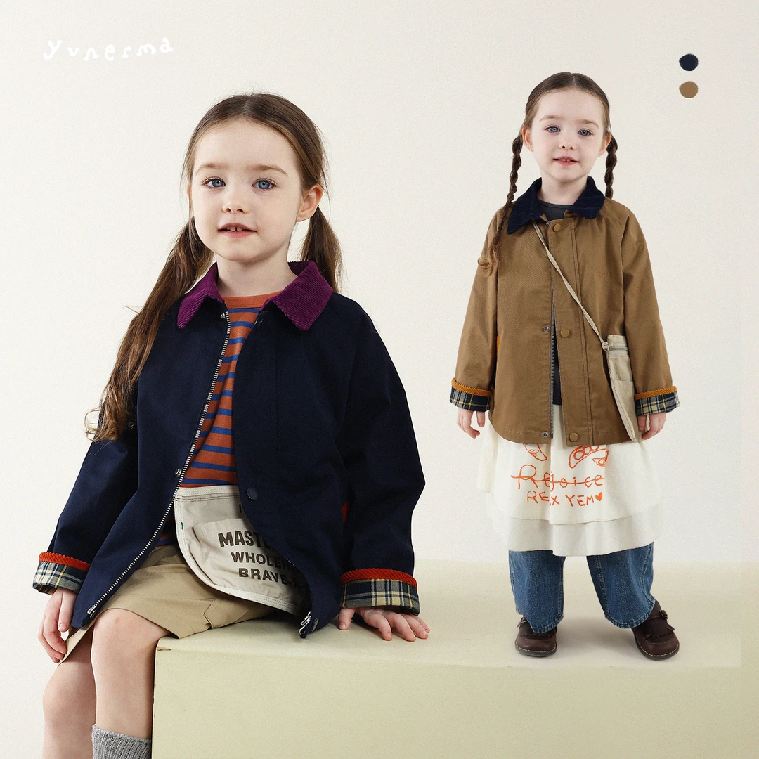 允儿妈女童秋季百搭撞色外套宝宝纯棉巴恩风夹克儿童短款风衣上衣