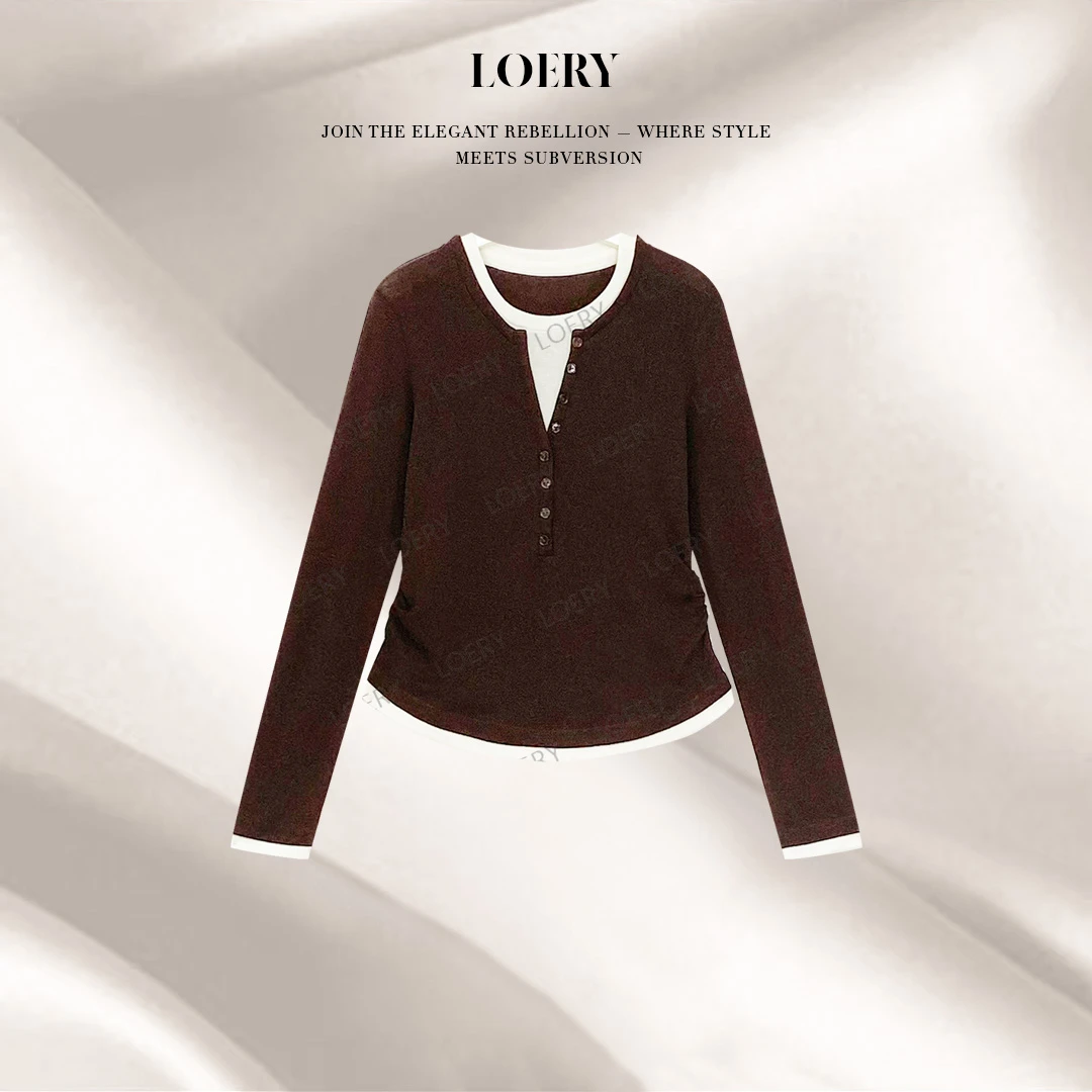 LOERY【明信片编号64】撞色假两件叠穿设计细腻针织开衫-7113