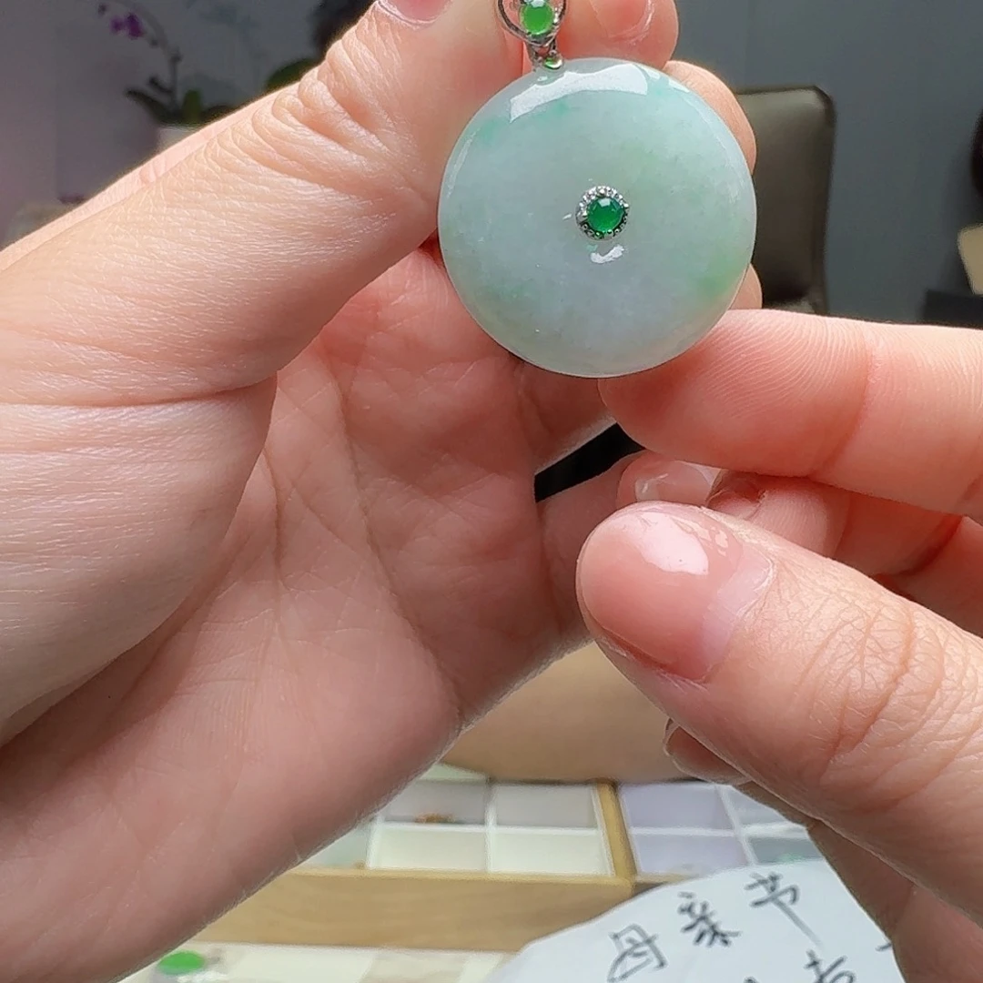 翡翠银S925镶嵌吊坠(不含链)天然