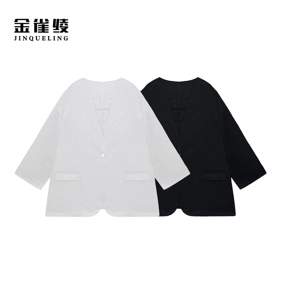 金雀绫【苏丹的礼物】设计师气质纯色加宽加大女装西服外套SZA1T223