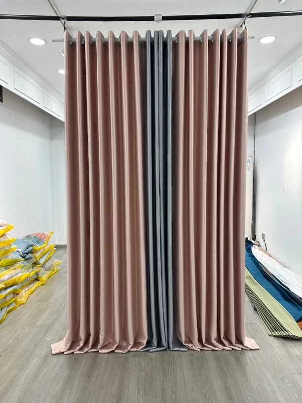 新款高精密竖条纹：粉灰(成品窗帘)