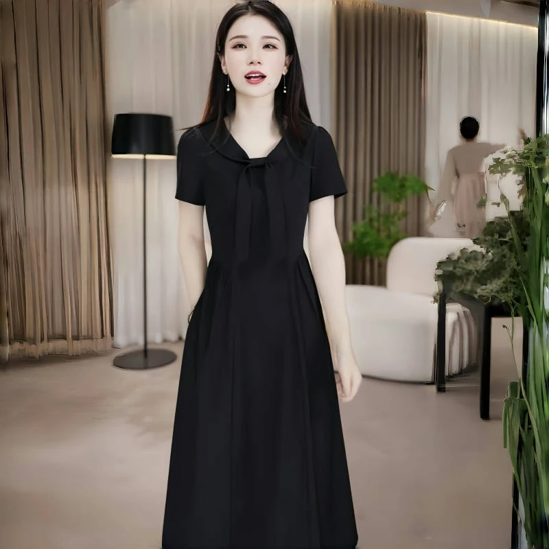 连衣裙显瘦气质时尚小黑裙夏季黑色法式收腰显瘦气质时尚小黑裙