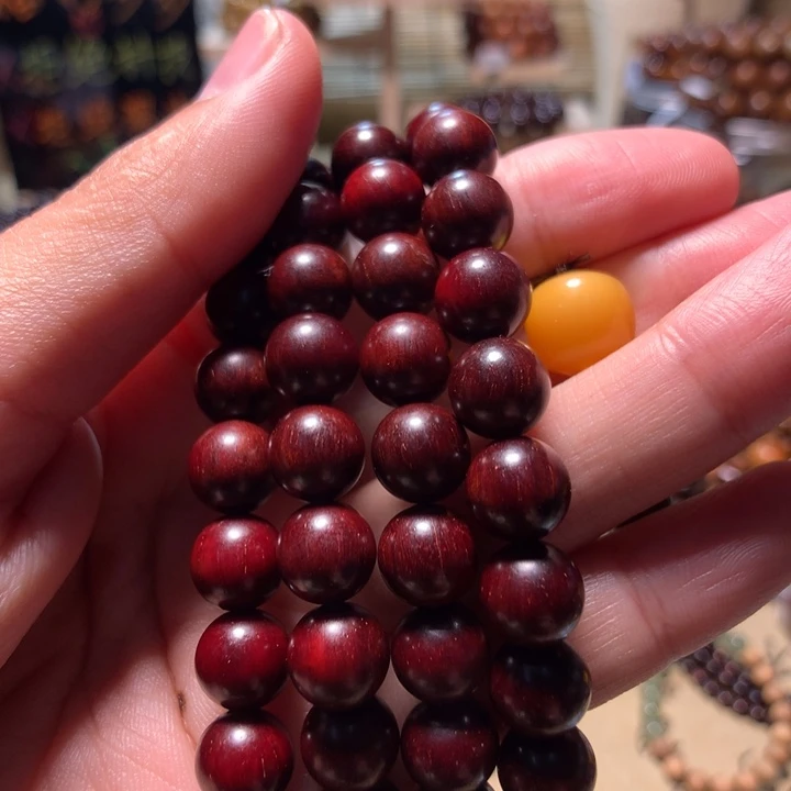 小叶紫檀手串/手链1**90.8鸡血红呢料108颗