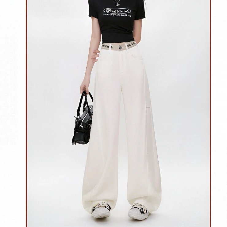 莱赛尔腰部拼接宽松阔腿裤2025夏新款凉感高腰显瘦垂感拖地裤夏季