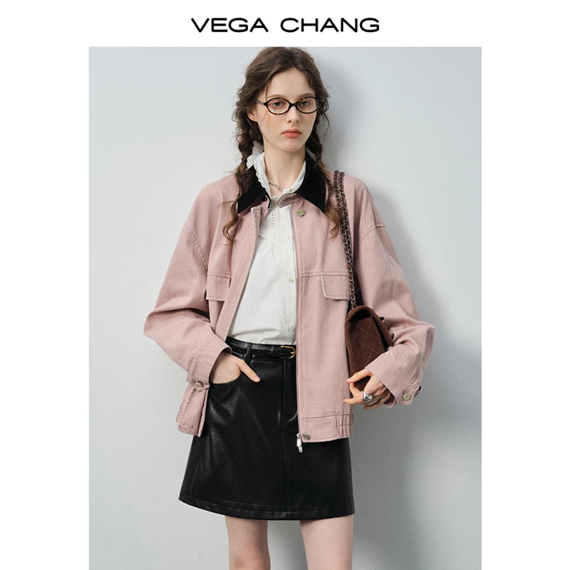 VEGA CHANG短外套女2025新款秋季袖口花纹点缀百搭牛仔外套0519JJ