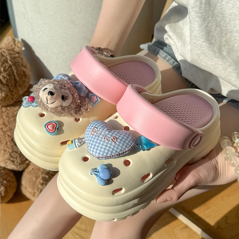 卡通雪莉玫洞洞鞋女款2025新款爆款可爱厚底防滑凉鞋拖鞋女夏外穿
