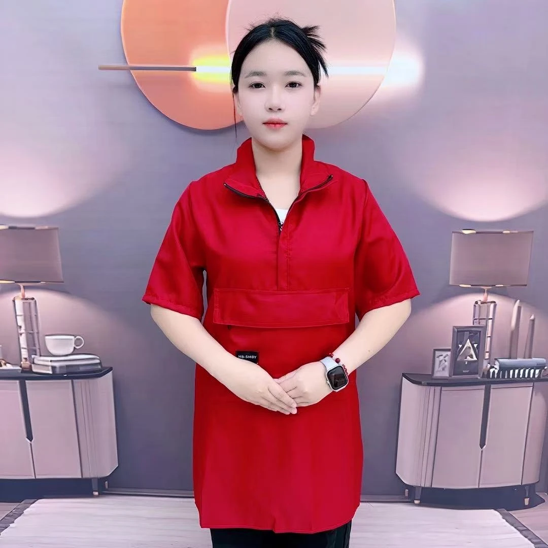 1838防油纯色薄款半袖围裙防水围裙家用厨房工作服J