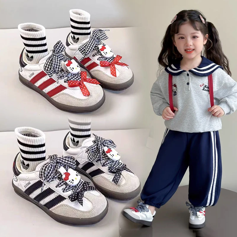 儿童板鞋真皮女童德训鞋春秋款2015新款可爱凯蒂kt猫蝴蝶结小白鞋