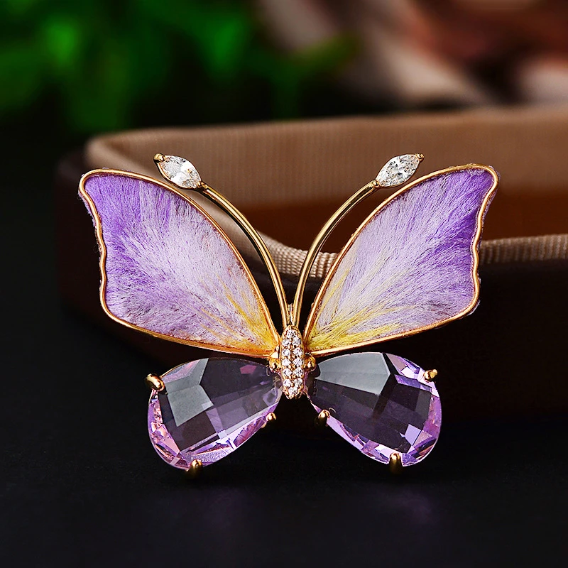 铜合金胸针 【拾柒推荐】ML-305-优雅紫色绒花蝴蝶胸针胸花百搭高档