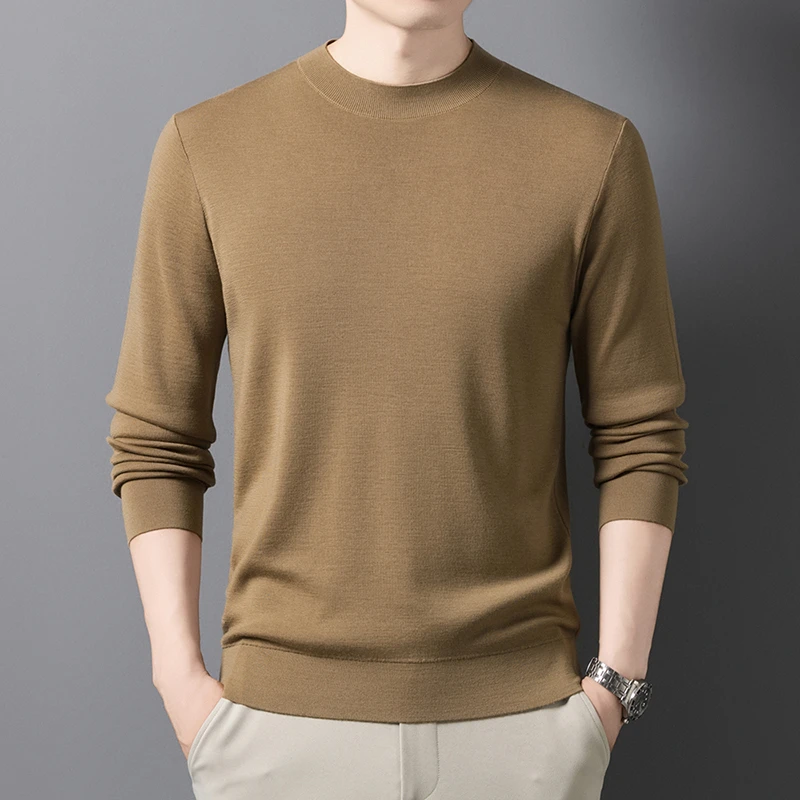 400g精纺羊毛衫男圆领长袖中厚款秋冬保暖绵羊毛高档弹力打底衫