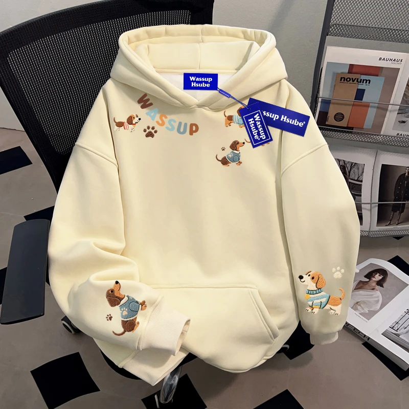 WASSUP HSUBE小众趣味印花情侣连帽卫衣重磅美式设计感国潮牌上衣