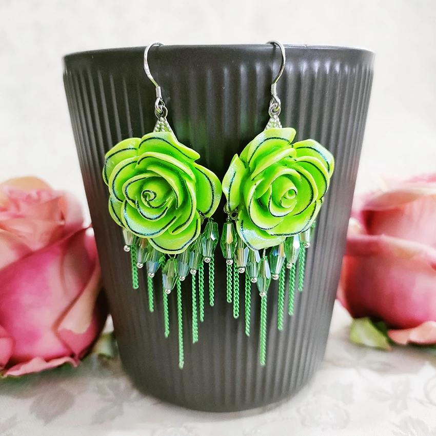 铜合金琉璃耳饰 民族风纯手工编织长款气质花瓣耳环2599