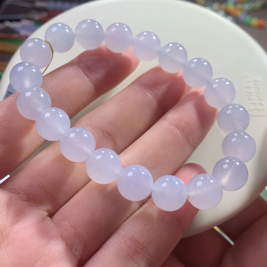 翡翠未镶嵌手链翡翠冰胶底淡色紫底卡10+