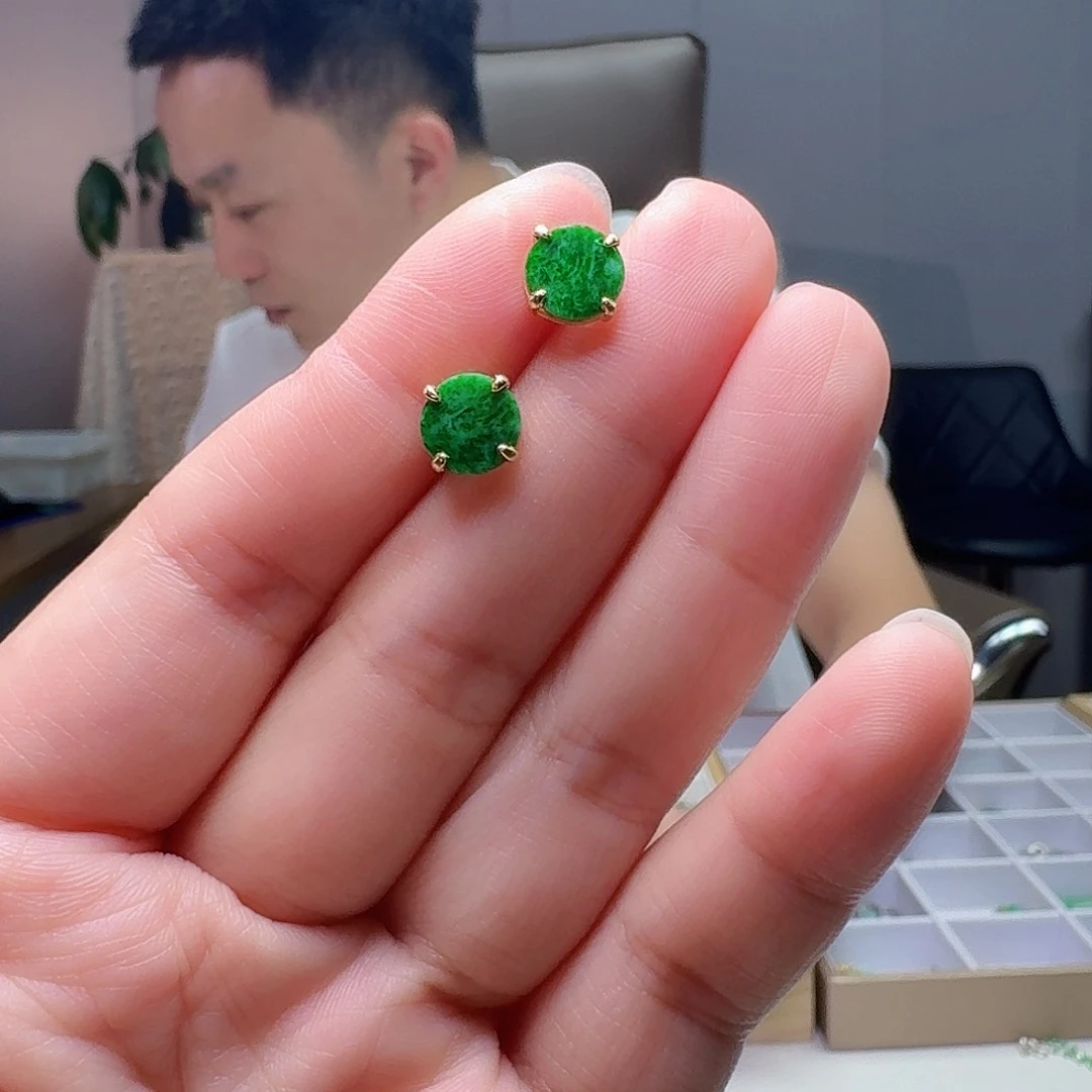 翡翠银S925镶嵌耳饰天然