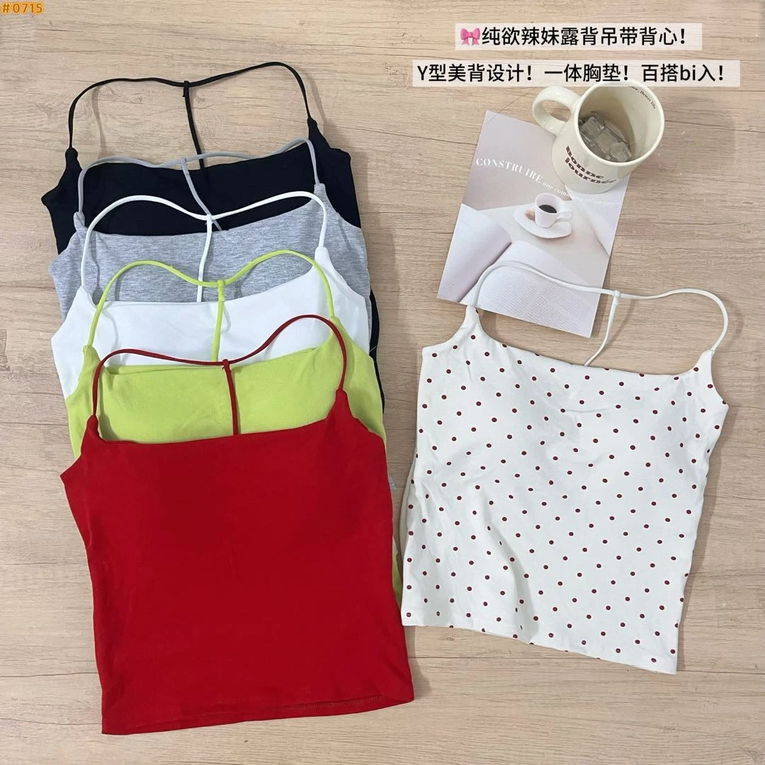 波点吊带背心女甜美纯欲风夏季带胸垫美背内搭外穿修身打底上衣女