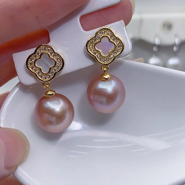 耳饰银S925镶嵌淡水珍珠A