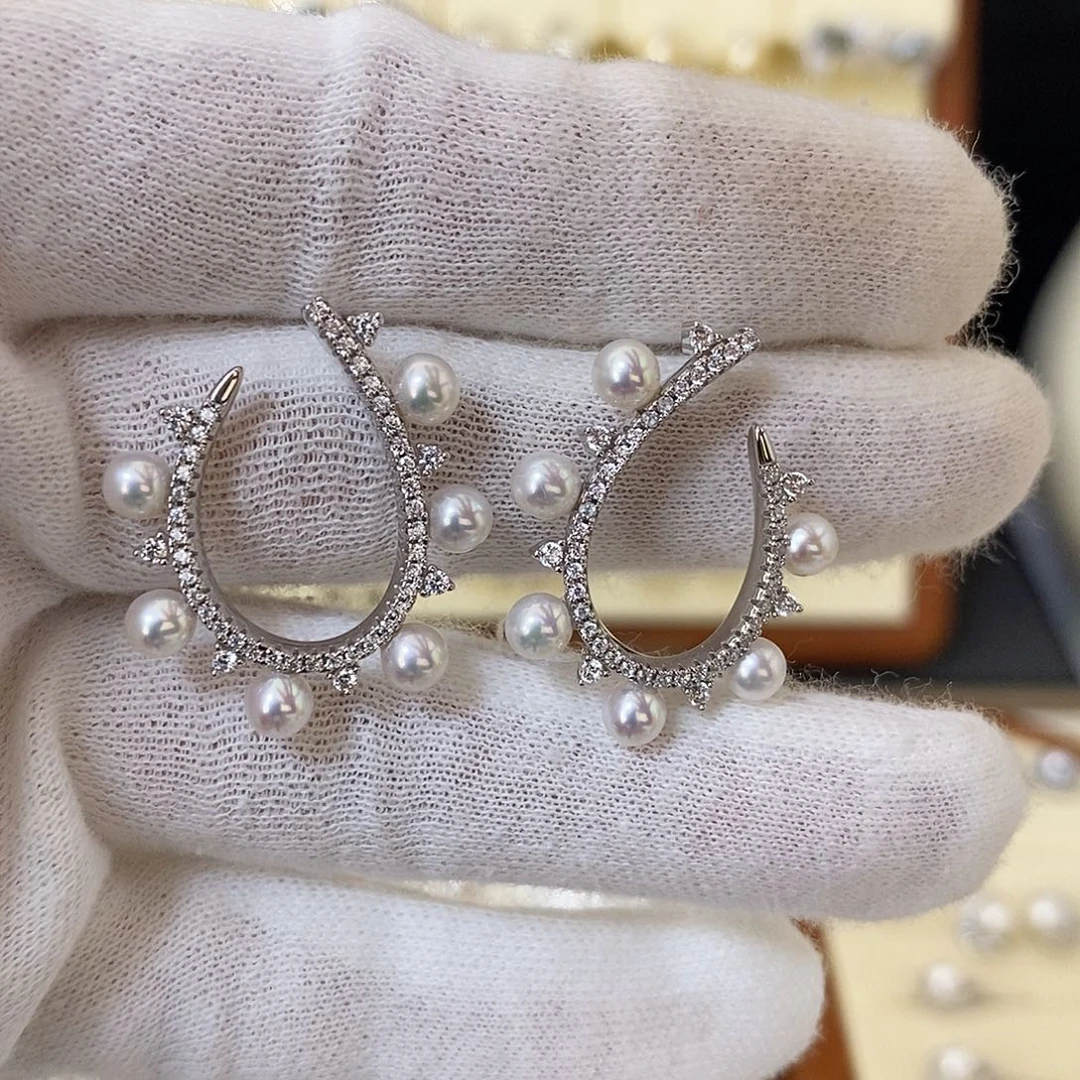 淡水珍珠耳饰银S925镶嵌