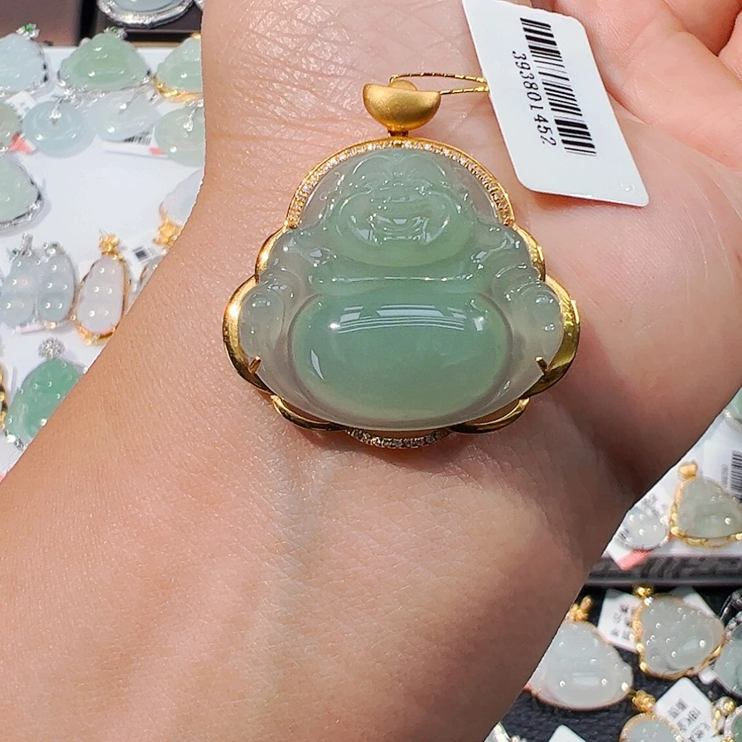 吊坠(不含链)18K金镶嵌翡翠佛公