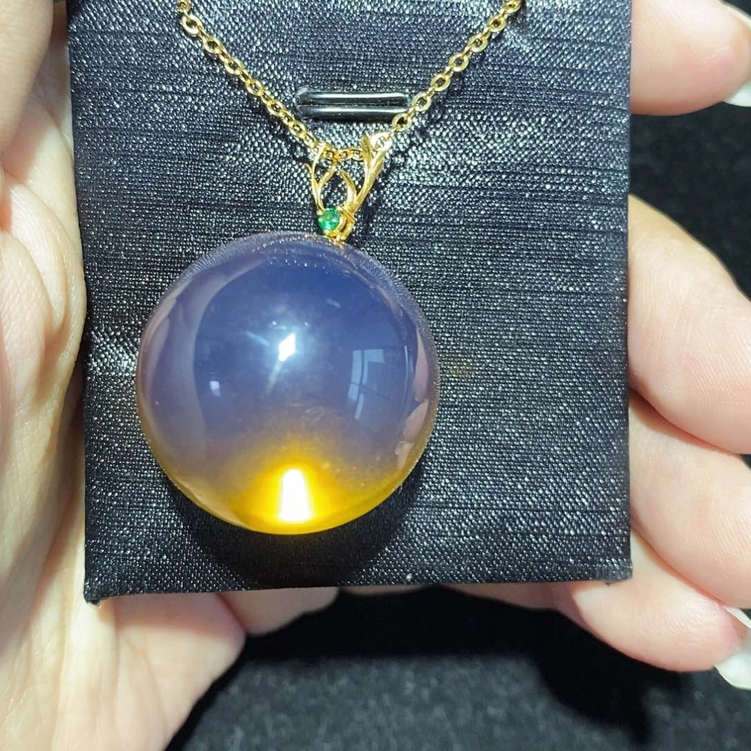 蓝珀18K金镶嵌珠宝奇石25单珠吊坠