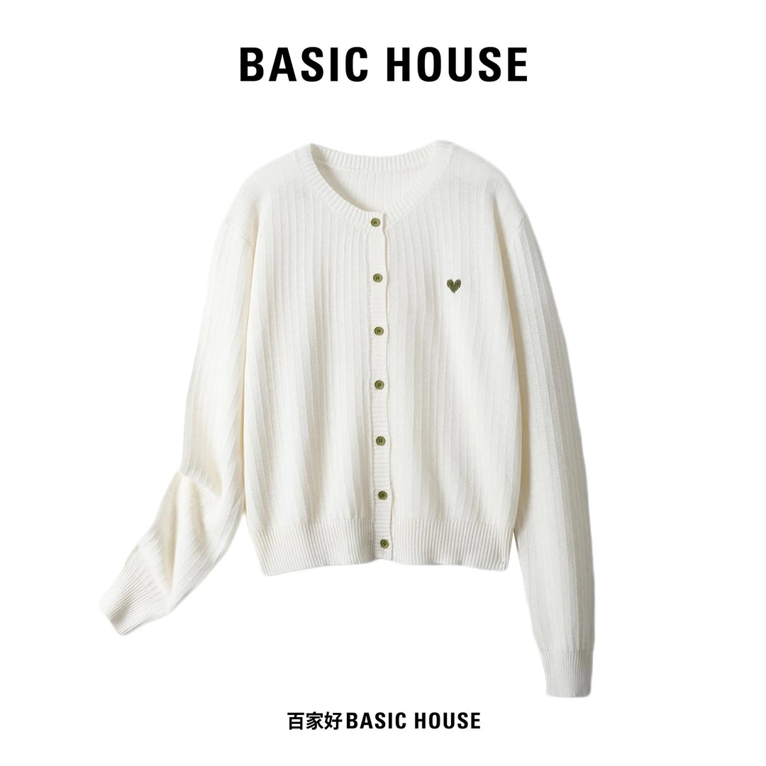 BASICHOUSE韩国百家好25秋季新款圆领单排扣小香风爱心针织衫 DY