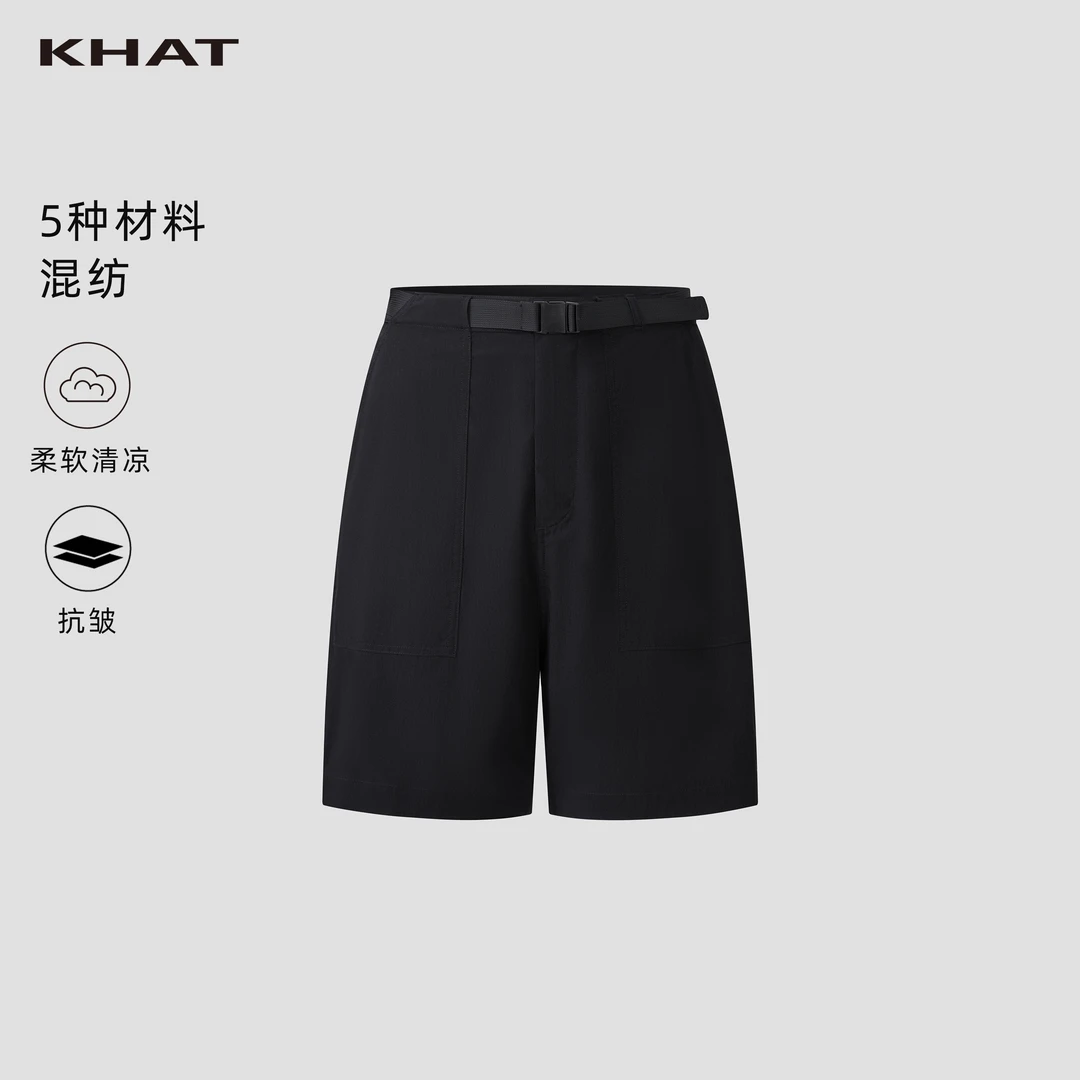 天丝混纺工装休闲腰带柔软舒适透气简约男士短裤弹力男士夏