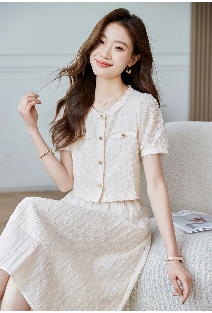 法式温柔风气质两件套2025夏季泡泡袖短款衬衫显瘦高腰半身裙套装