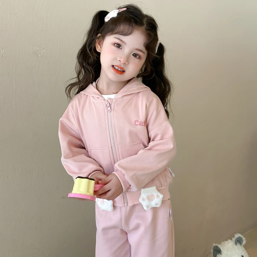 女童套装秋装2025新款洋气时髦宝宝韩版猫咪开衫外套休闲两件套