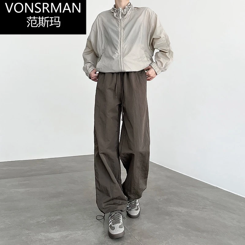 运动工装裤女2025新款日系酷飒风宽松抽绳束脚直筒阔腿美式伞兵裤