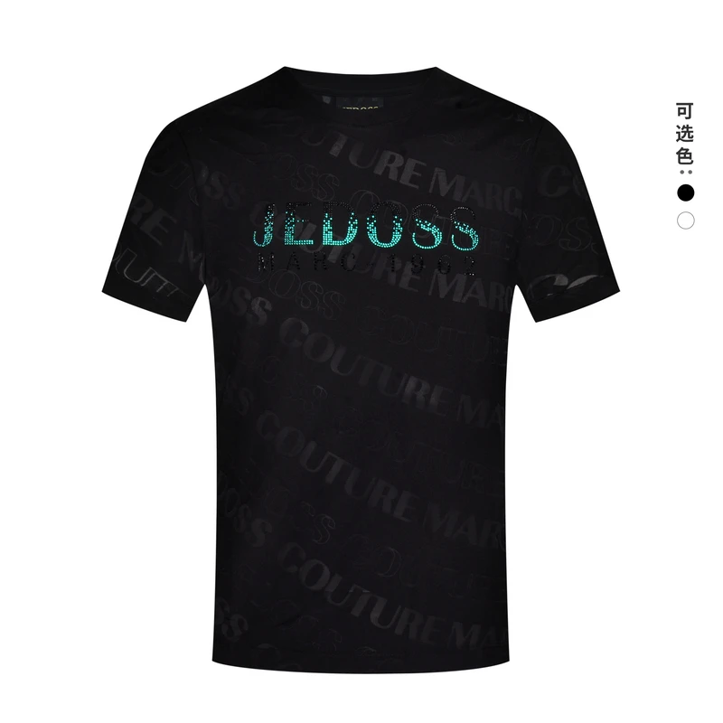 JEDOSS/爵迪斯2025夏季新款渐变彩钻LOGO满印半袖短袖T恤男款053